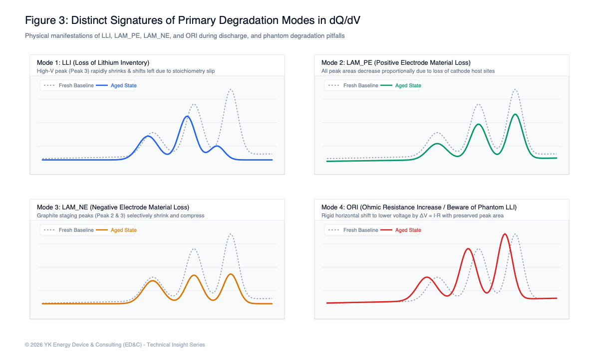 Figure 3: Primary degradation modes and misdiagnosis traps in dQ/dV analysis